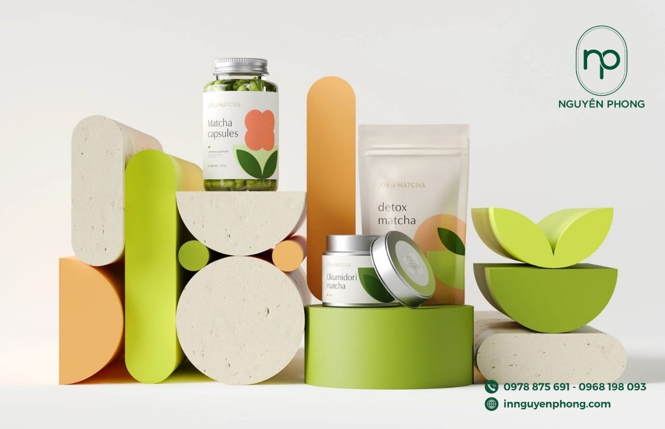 Mẫu tem nhãn bột trà xanh thu hút khách hàng